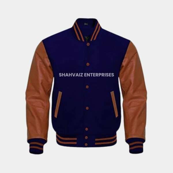 Varsity Letterman Baseball Bomber Retro Vintage Jacket Black Wool Brown Genuine Leather Sleeves