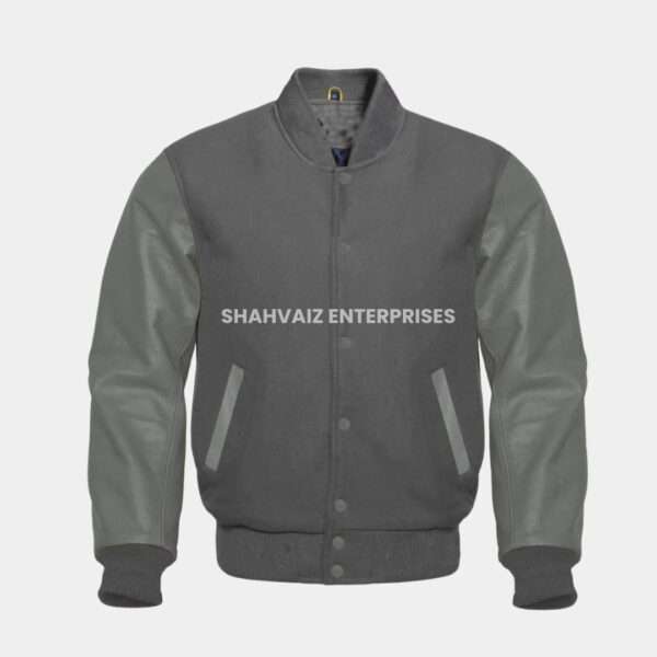 Varsity Letterman Baseball Bomber Retro Vintage Jacket Grey Genuine Leather Sleeves