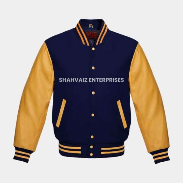 Premium Varsity Letterman Baseball Bomber Retro Vintage Style Jacket Golden Genuine Leather Sleeves